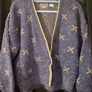 Blue and Cream Cardigan Sweater